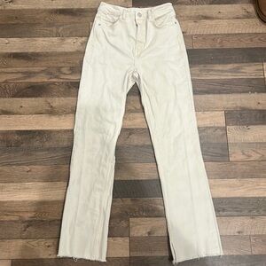 Zara Cream High Waisted Straight Leg Frayed Denim Jeans Size 2